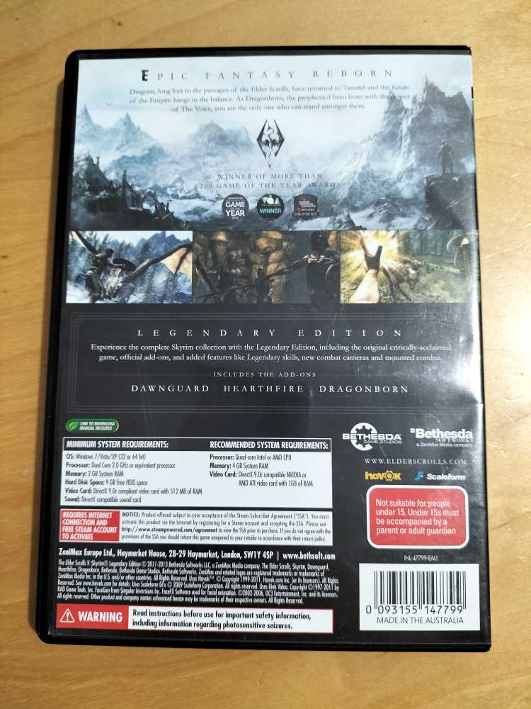 Skyrim {Legendary Edition} - PC (Bethesda Game Studios - 1) video game collectible [Barcode 093155147799] - Main Image 2