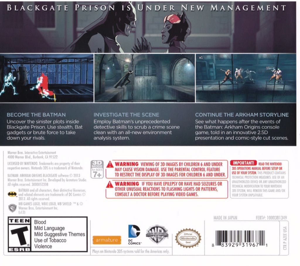 Batman: Arkham Origins Blackgate - Nintendo 3DS (WB Games - 1) video game collectible - Main Image 2