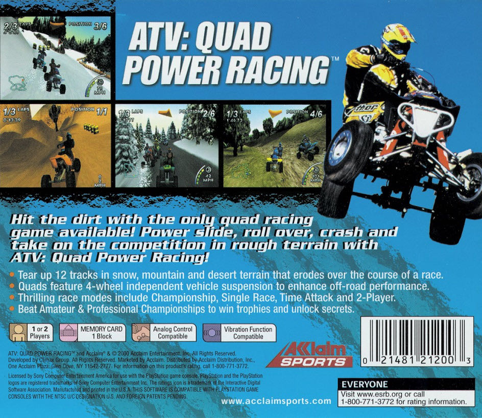 ATV Quad Power Racing - Sony PlayStation (Acclaim Entertainment - 2) video game collectible [Barcode 021481212003] - Main Image 2