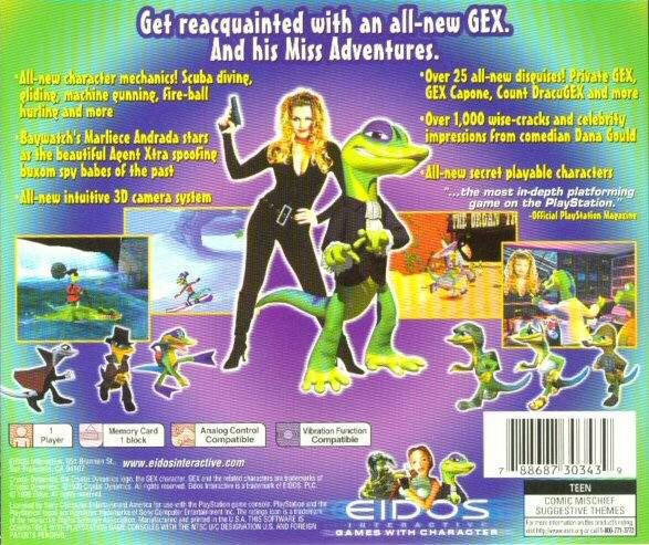 Gex 3 Deep Cover Gecko - Sony PlayStation (Eidos Interactive - 1) video game collectible [Barcode 788687303439] - Main Image 2
