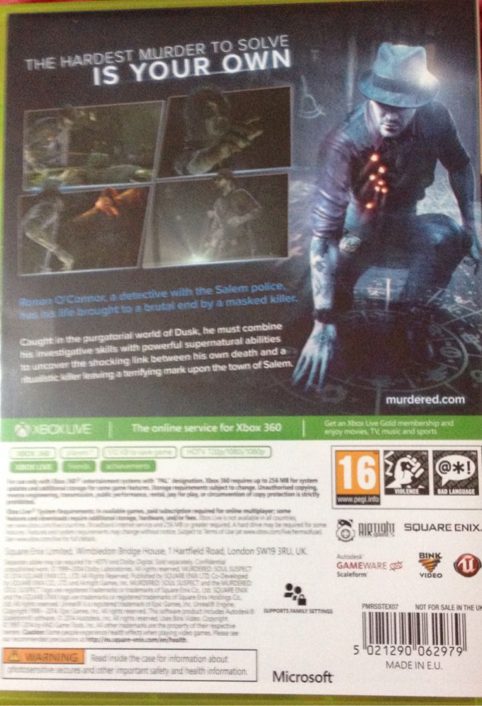 Murdered: Soul Suspect - Microsoft Xbox 360 (Square Enix) video game collectible [Barcode 5021290062979] - Main Image 2