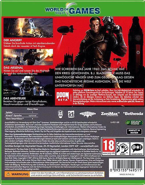 Wolfenstein: The New Order - Microsoft Xbox One (Bethesda Softworks - 1) video game collectible [Barcode 093155118218] - Main Image 2