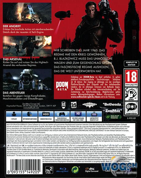 Wolfenstein: The New Order - Sony PlayStation 4 (PS4) (Bethesda - 1) video game collectible [Barcode 093155118225] - Main Image 2