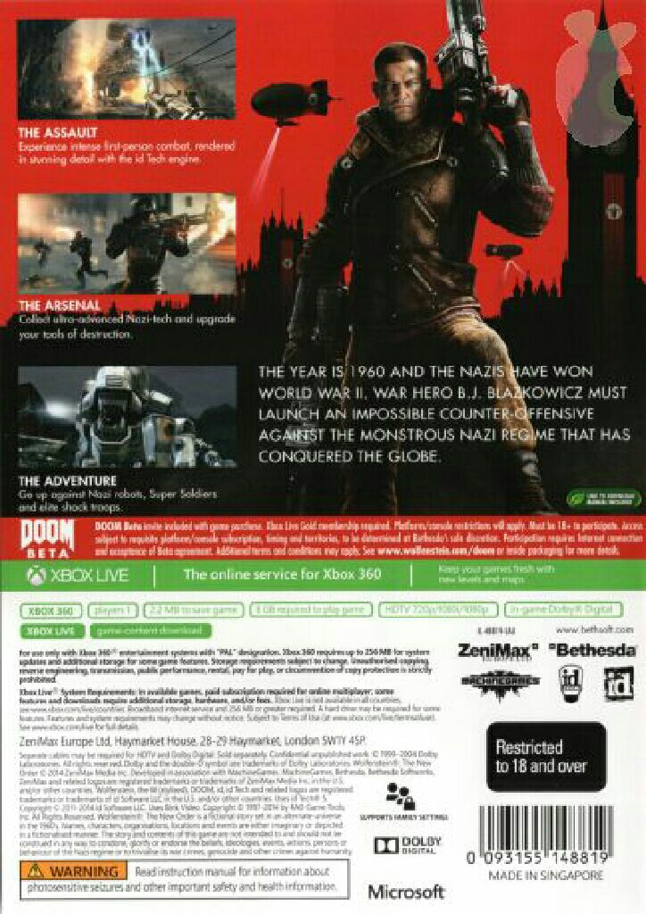 Wolfenstein: The New Order - Microsoft Xbox 360 (Activision Blizzard - 1) video game collectible [Barcode 093155148819] - Main Image 2