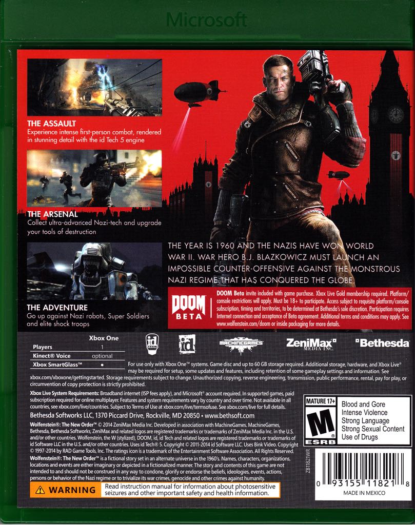 Wolfenstein: The New Order - Microsoft Xbox One (Bethesda - Single) video game collectible [Barcode 093155778818] - Main Image 2