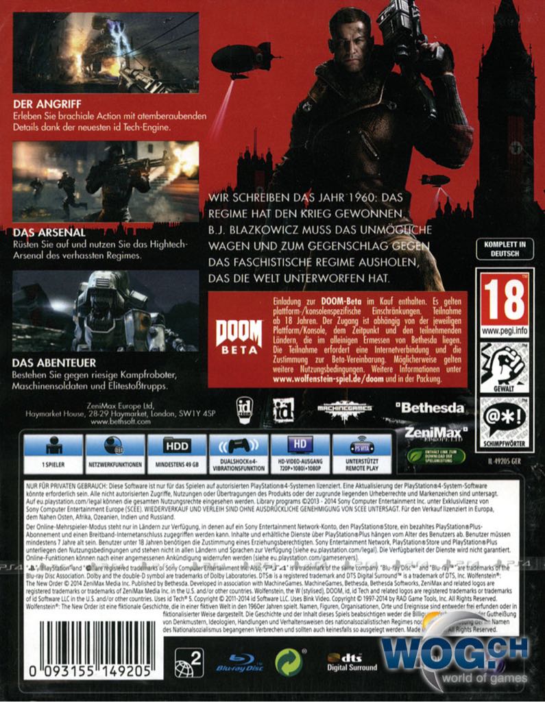 Wolfenstein: The New Order - Sony PlayStation 4 (PS4) video game collectible [Barcode 711719052043] - Main Image 2