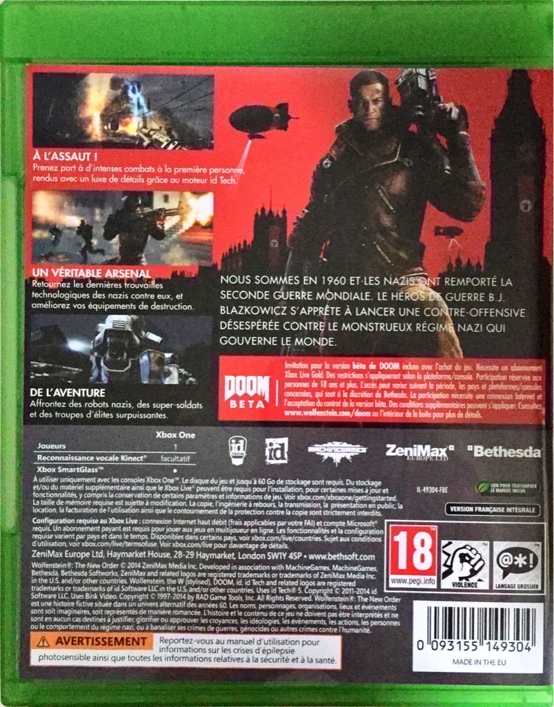 Wolfenstein 1: The New Order - Microsoft Xbox One (Bethesda) video game collectible - Main Image 2