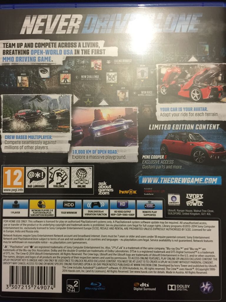 The Crew - Sony PlayStation 4 (PS4) (Ubi Soft) video game collectible [Barcode 3307215749074] - Main Image 2