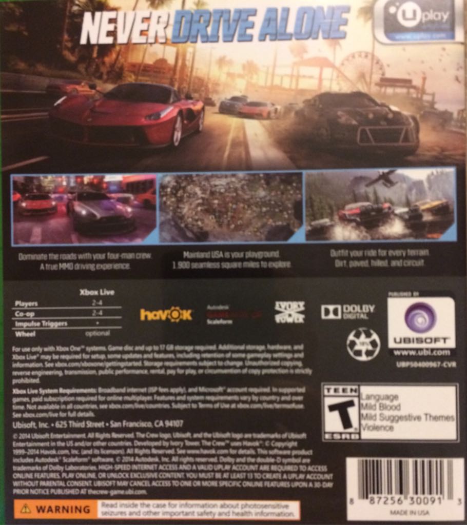 The Crew - Microsoft Xbox One (Ubisoft - 2) video game collectible [Barcode 887256300913] - Main Image 2