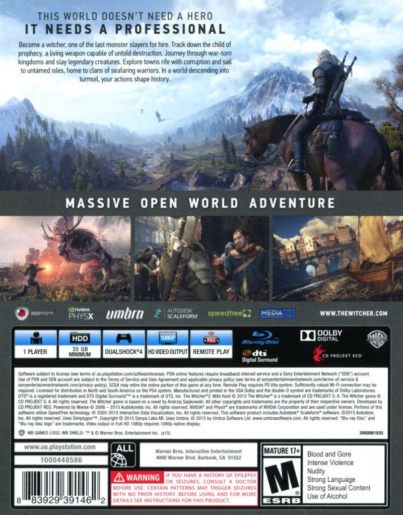 The Witcher 3: Wild Hunt - Sony PlayStation 4 (PS4) (Warner Bros. Interactive Entertainment) video game collectible [Barcode 3391891979016] - Main Image 2