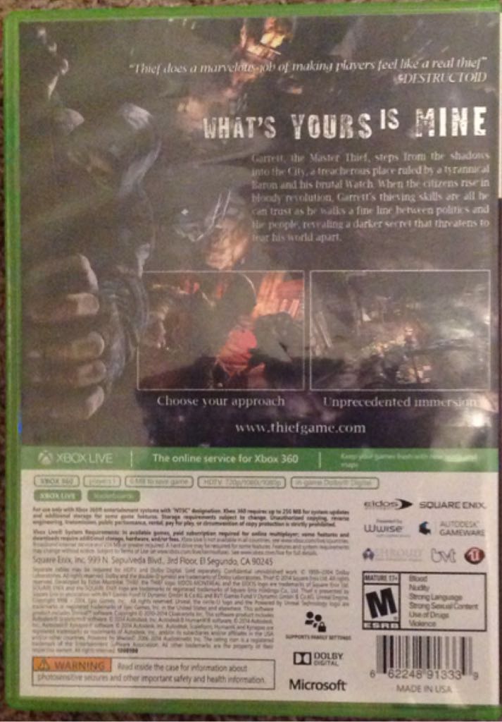 Thief - Microsoft Xbox 360 (Square & Enix - 1) video game collectible [Barcode 662248913339] - Main Image 2