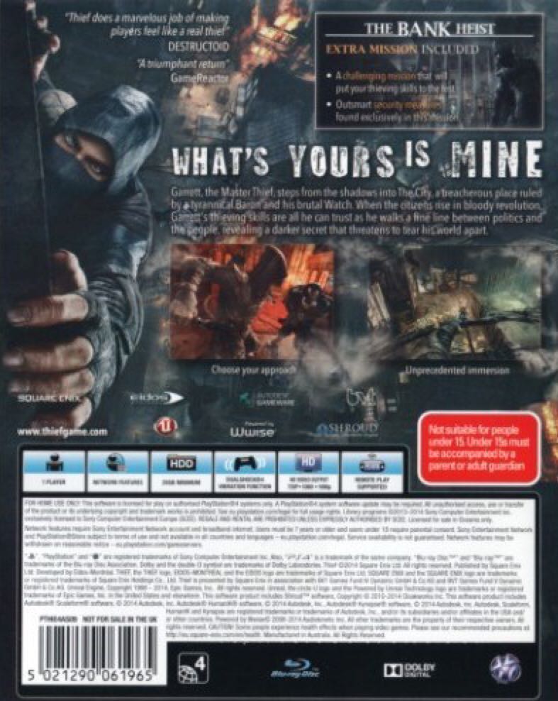 Thief - Sony PlayStation 3 (PS3) (Square Enix - 1) video game collectible [Barcode 662248913926] - Main Image 2