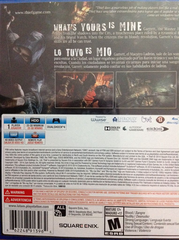 Thief - Sony PlayStation 4 (PS4) (Eidos Montr\351al - 1) video game collectible [Barcode 662248913964] - Main Image 2