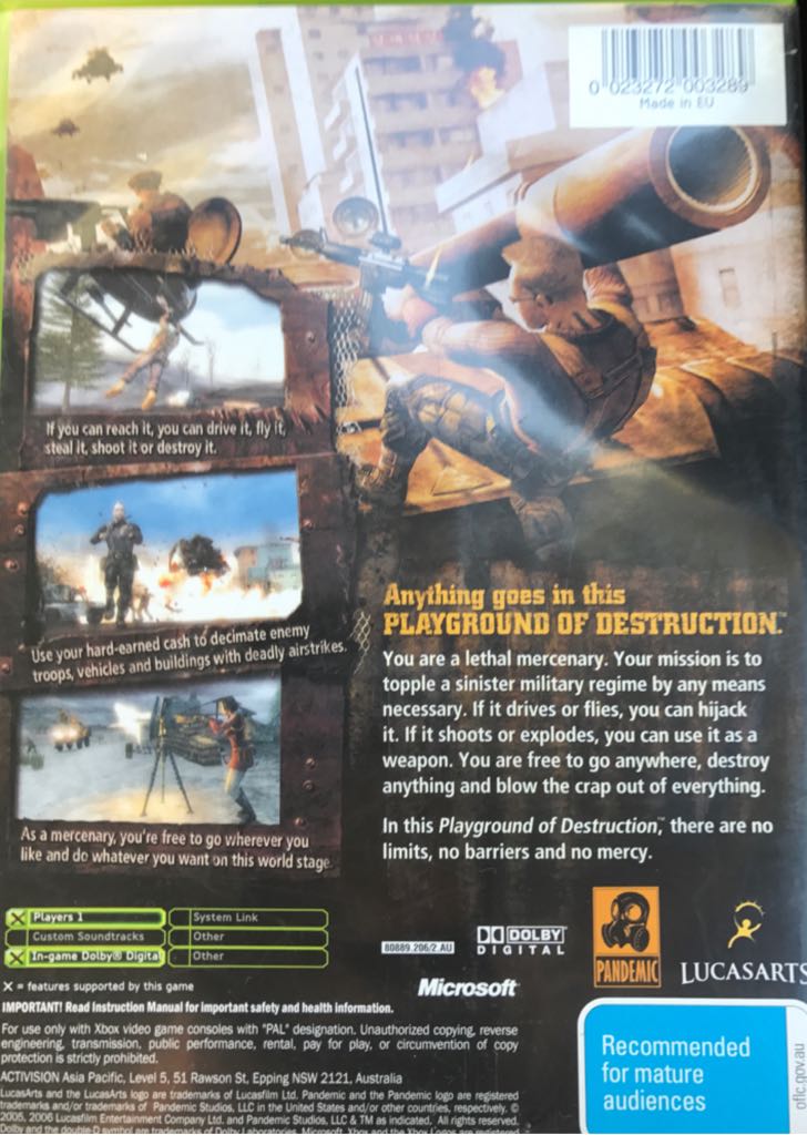 MERCENARIES Playground Of Destruction - Microsoft Xbox (Pandemic Studios) video game collectible [Barcode 023272003289] - Main Image 2