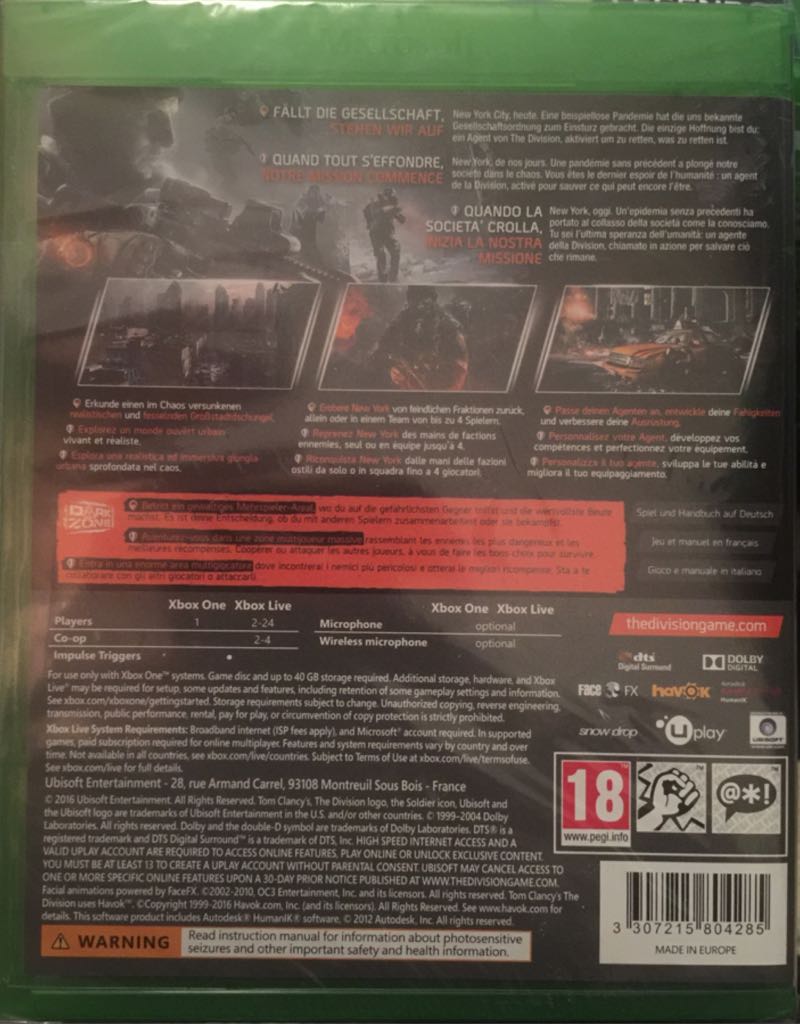 Tom Clancy’s: The Division - Microsoft Xbox One (Ubisoft - 1) video game collectible [Barcode 3307215804285] - Main Image 2
