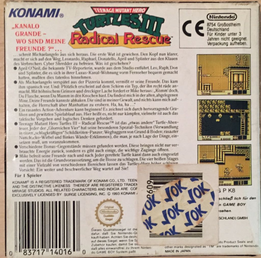 Teenage Mutant Ninja Turtles III: Radical Rescue - Nintendo Game Boy (Konami - 1) video game collectible [Barcode 083717140160] - Main Image 2