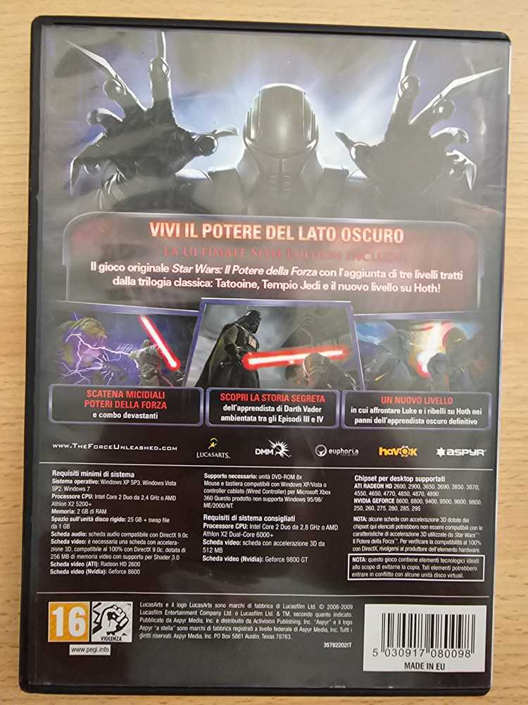 Star Wars Il Potere Della Forza - Ultimate Sith Edition - PC (LucasArts - 1) video game collectible [Barcode 5030917080098] - Main Image 2