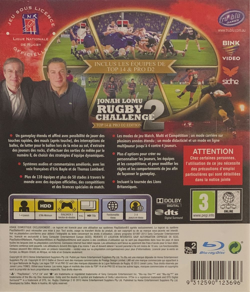 Jonah Lomu Rugby Challenge 2 - Sony PlayStation 3 (PS3) (Home Entertainment Suppliers Pty Ltd - 1-4 / 2-8) video game collectible [Barcode 9312590123696] - Main Image 2