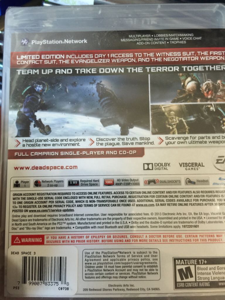 Dead Space 3: Limited Edition - Sony PlayStation 3 (PS3) (EA Games - 1) video game collectible [Barcode 799007833758] - Main Image 2