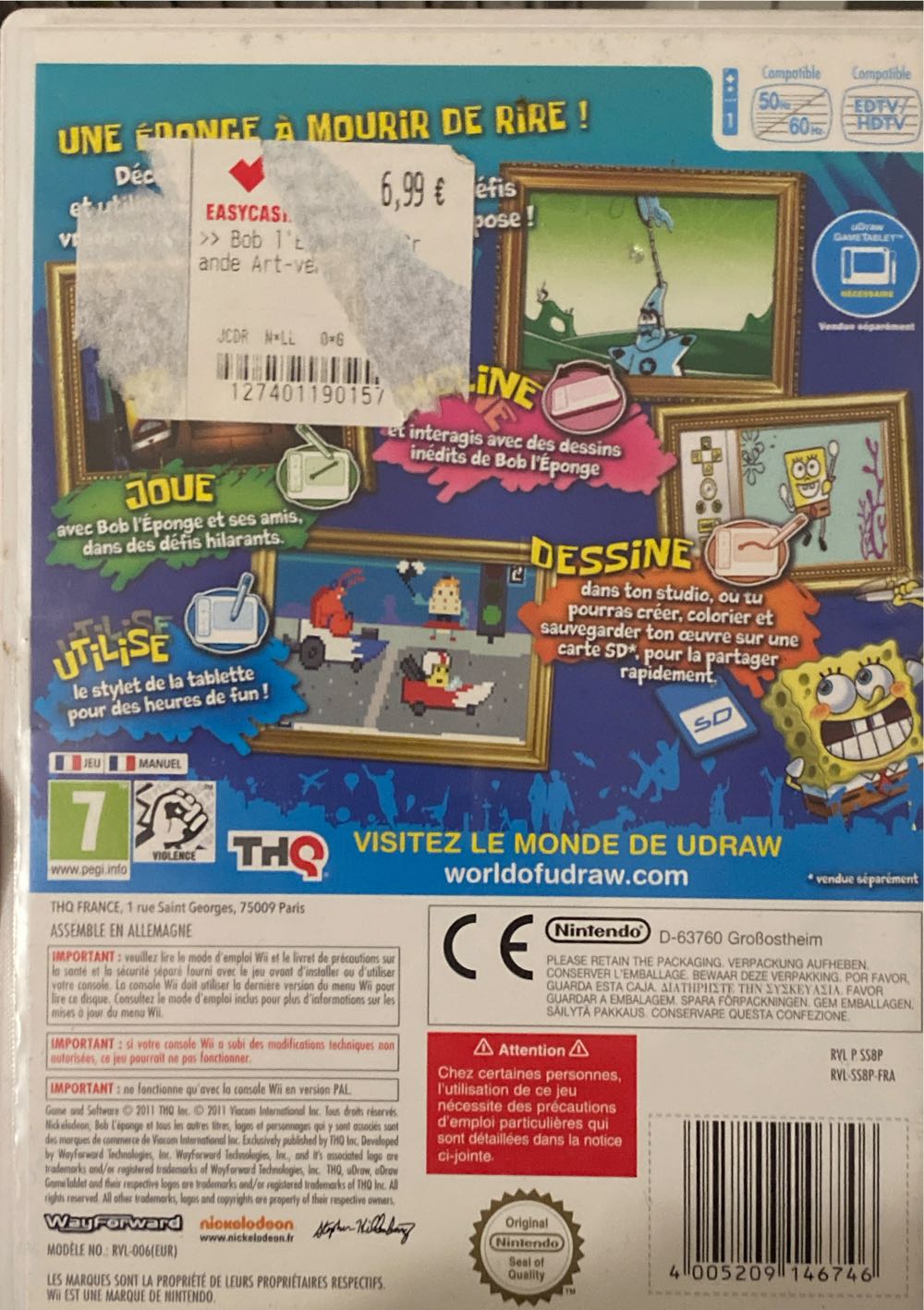 U-Draw Bob L’éponge, La Grande Art-venture - Nintendo Wii video game collectible [Barcode 4005209146746] - Main Image 2