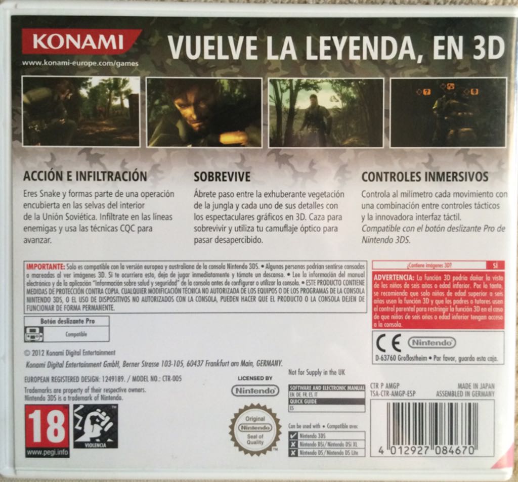 Metal Gear Solid Snake Eater - Nintendo 3DS (Konami - 1) video game collectible [Barcode 4012927084670] - Main Image 2