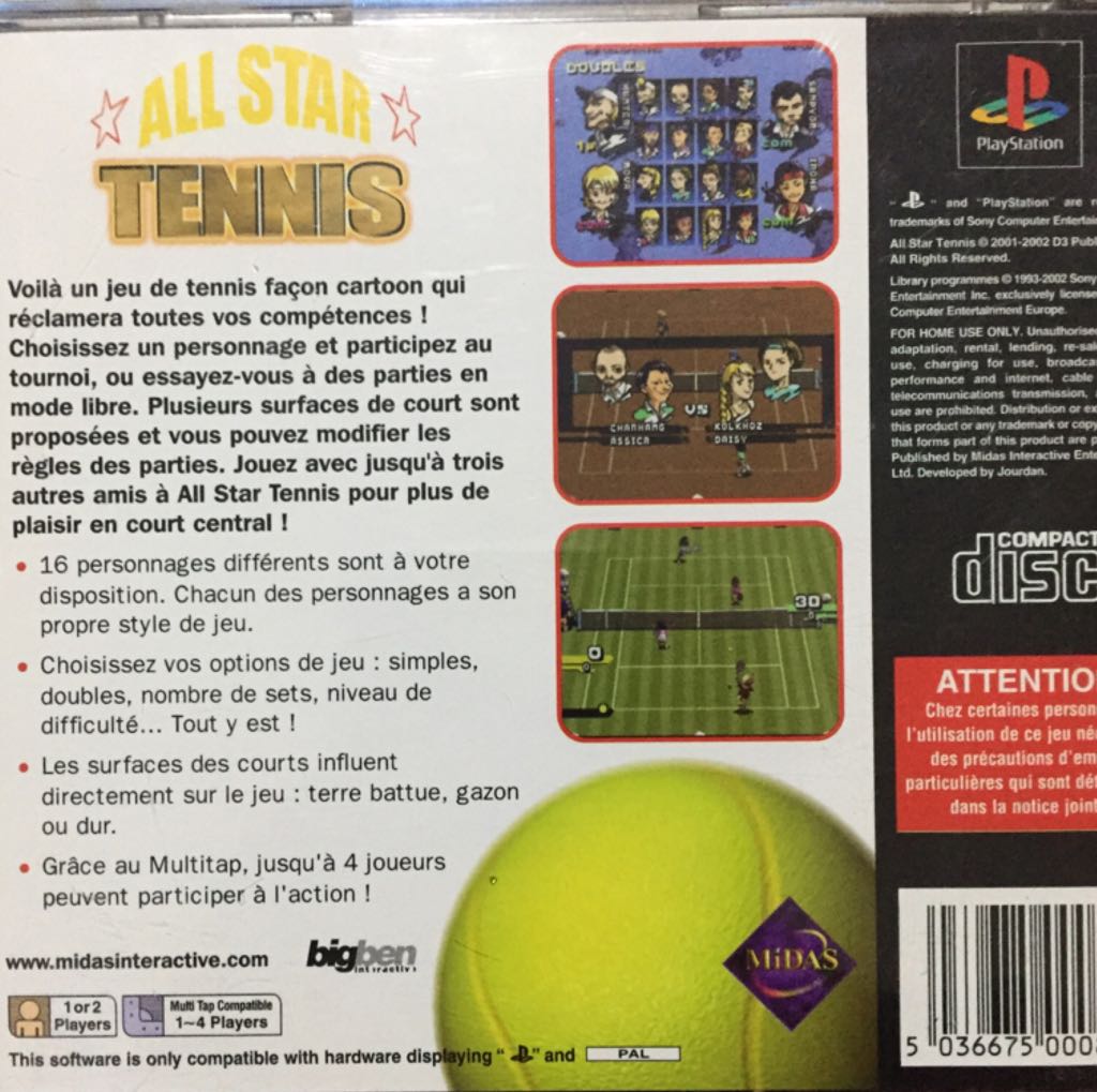 ALL STAR TENNIS - Sony PlayStation video game collectible [Barcode 5036675000859] - Main Image 2