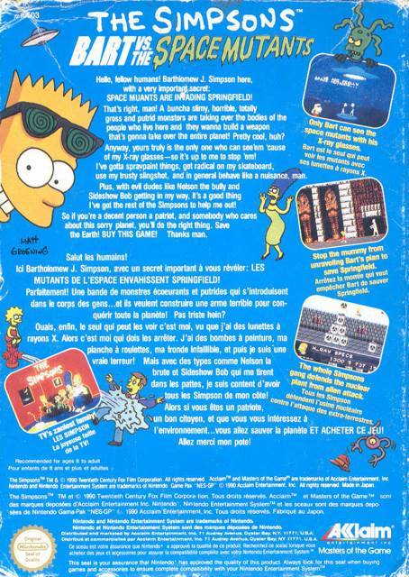 The Simpson’s Bart Vs. The Space Mutants - Nintendo Entertainment System (NES) video game collectible - Main Image 2