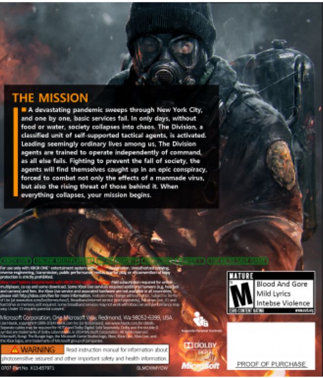 Tom Clancy’s: The Division - Microsoft Xbox One (Ubisoft - 1, 2-24 (Online)) video game collectible [Barcode 887256013912] - Main Image 2