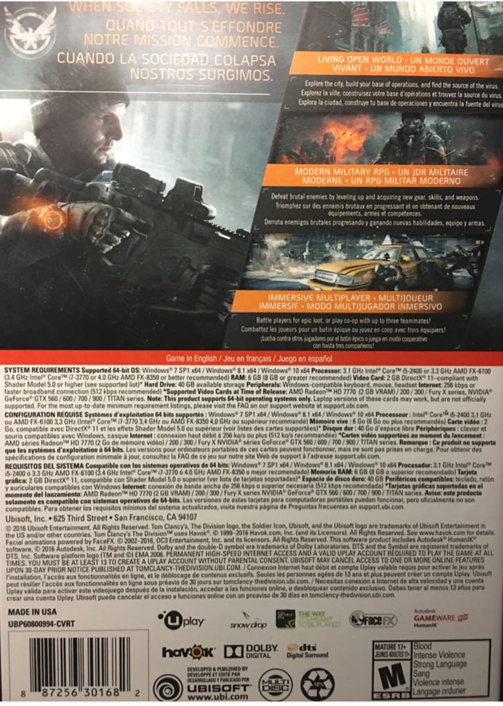 Division, The - PC (Ubisoft) video game collectible [Barcode 887256301682] - Main Image 2