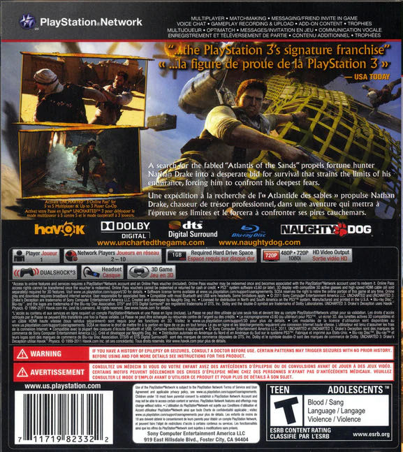 Uncharted 3: Drake’s Deception - Sony PlayStation 3 (PS3) (Sony Computer Entertainment - 1 player (single player); multiplayer supported (online)) video game collectible [Barcode 000000000000] - Main Image 2