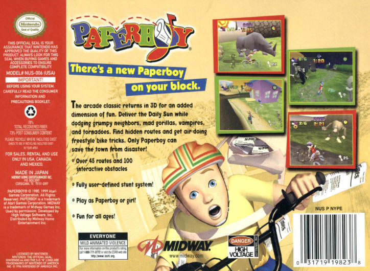 Paperboy 64 - Nintendo 64 (N64) (Midway Games - 1-2) video game collectible - Main Image 2