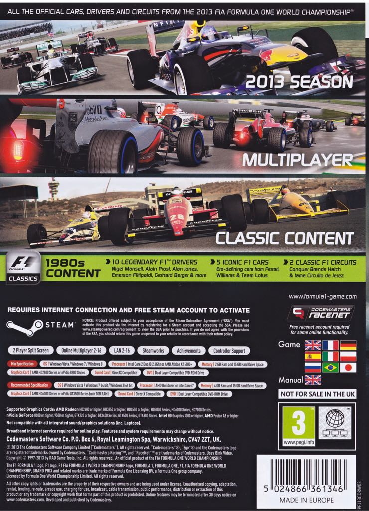 F1 2013 - Sony PlayStation 3 (PS3) video game collectible [Barcode 5024866361056] - Main Image 2
