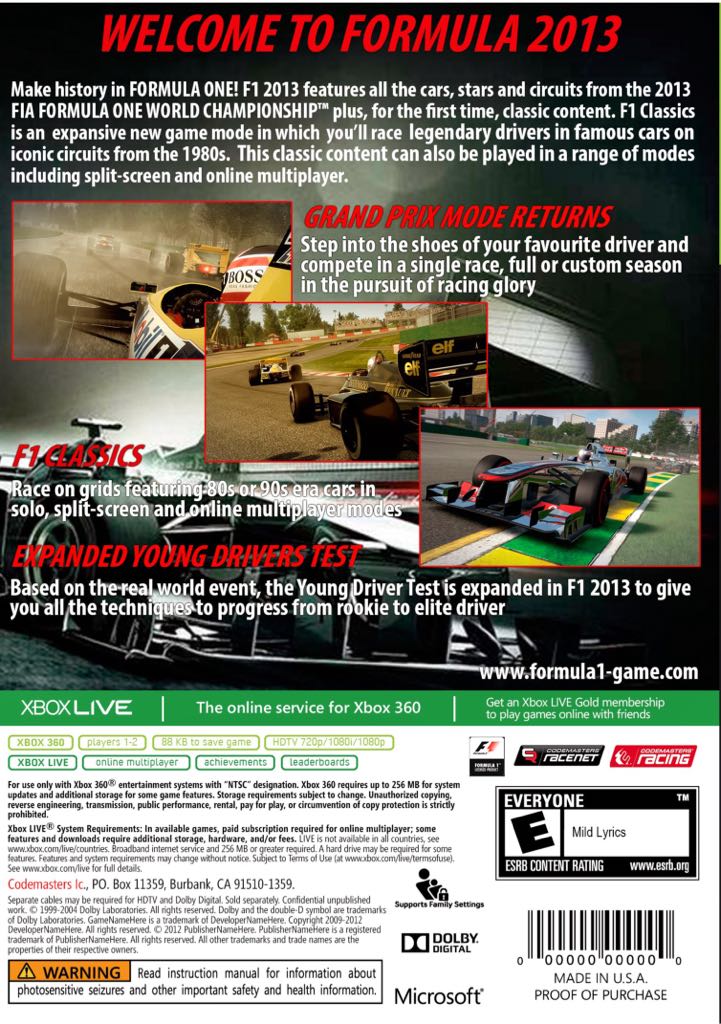 F1 2013 - Microsoft Xbox 360 (Code Masters) video game collectible - Main Image 2