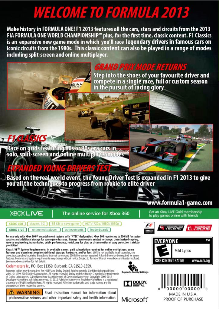 F1 2013 - Microsoft Xbox 360 video game collectible - Main Image 2