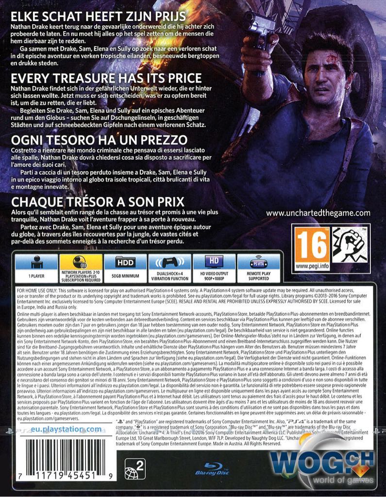 Uncharted 4 - Sony PlayStation 4 (PS4) (Sony Computer Entertainment Interactive) video game collectible [Barcode 777728550215] - Main Image 2
