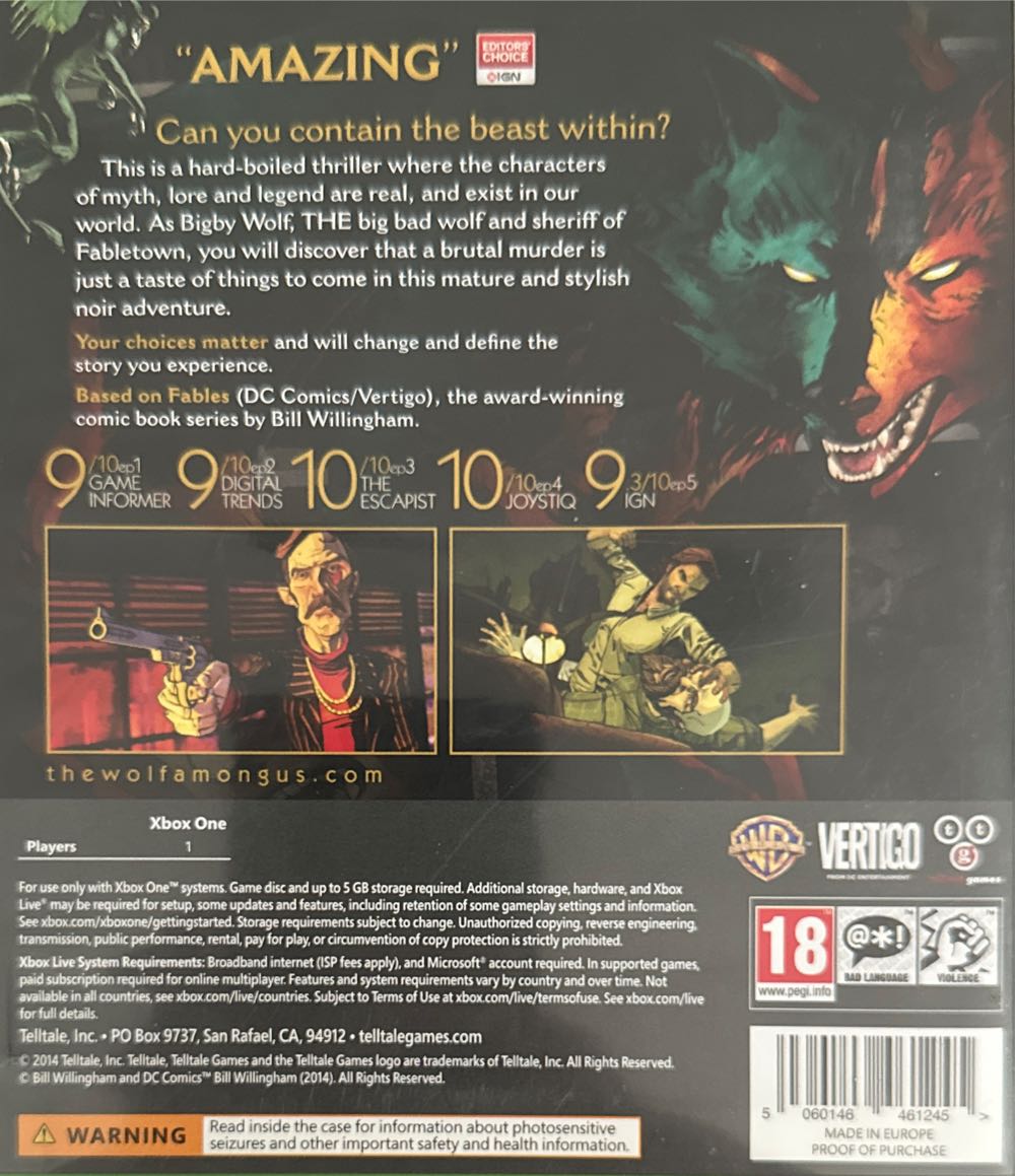 Wolf Among Us, The - Microsoft Xbox One (Telltale Games - 1) video game collectible [Barcode 5060146461245] - Main Image 2