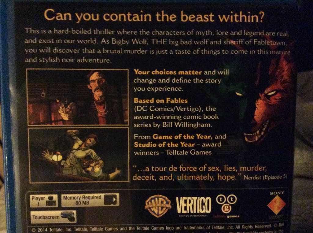 The Wolf Among Us - Sony PlayStation Vita (PS Vita) (WB - 1) video game collectible [Barcode 711719051589] - Main Image 2