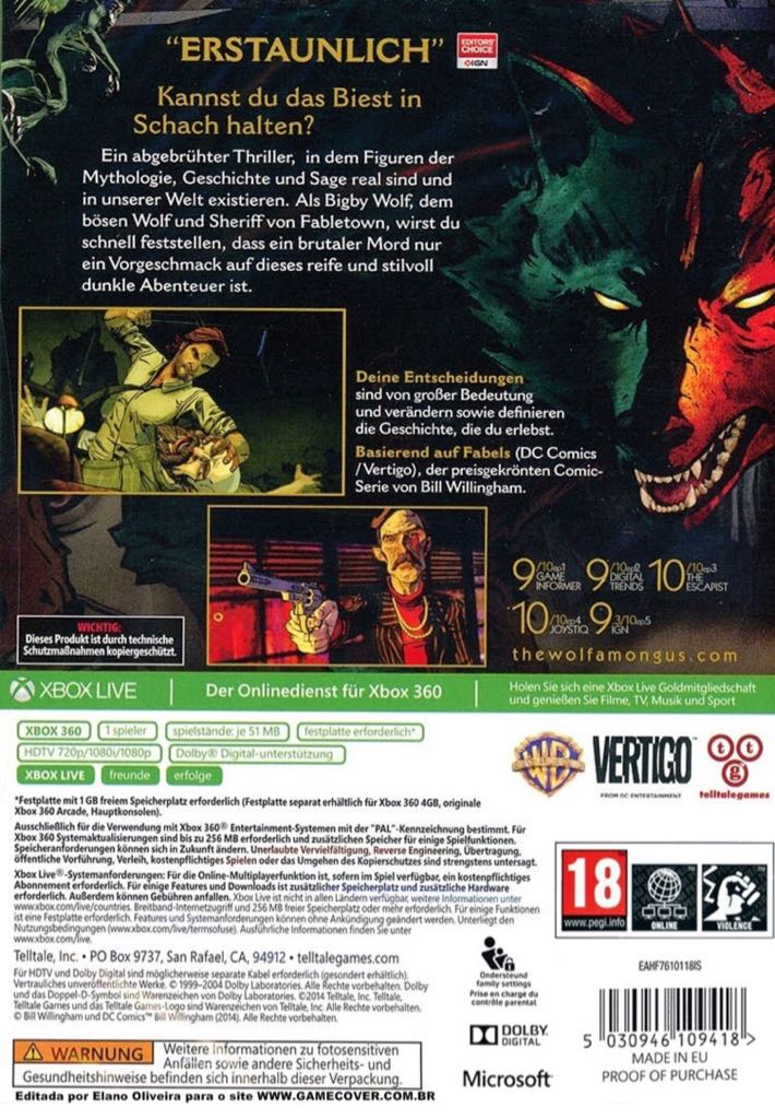 Wolf Among Us, The - Microsoft Xbox 360 (Telltale Games - 1) video game collectible [Barcode 894515001511] - Main Image 2