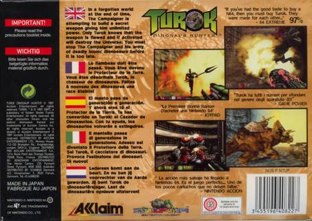 Turok: Dinosaur Hunter - Nintendo 64 (N64) (Acclaim Entertainment - 1) video game collectible [Barcode 021421640880] - Main Image 2