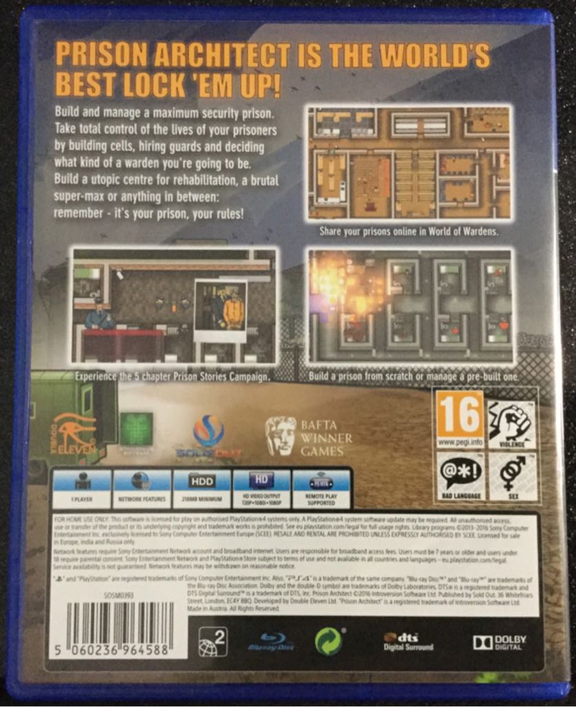 Prison Architect - Sony PlayStation 4 (PS4) (Introversion Software - 1) video game collectible [Barcode 5060236964588] - Main Image 2