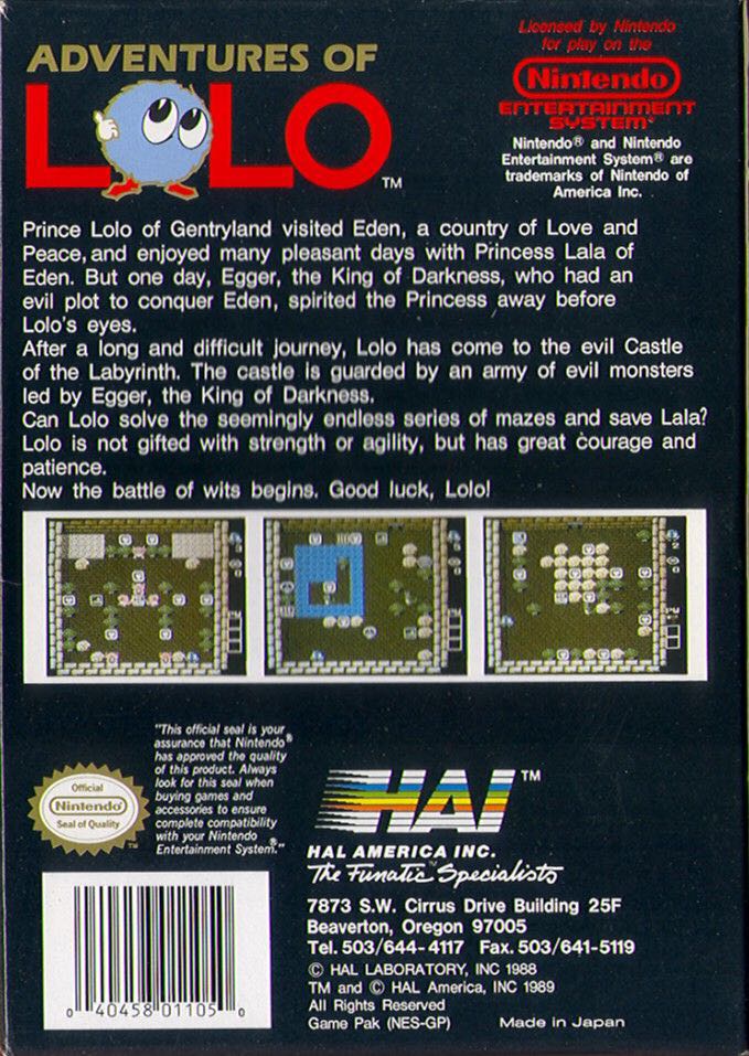 Adventure of Lolo - Nintendo Entertainment System (NES) (HAL Laboratory - 1) video game collectible [Barcode 8010118011050] - Main Image 2