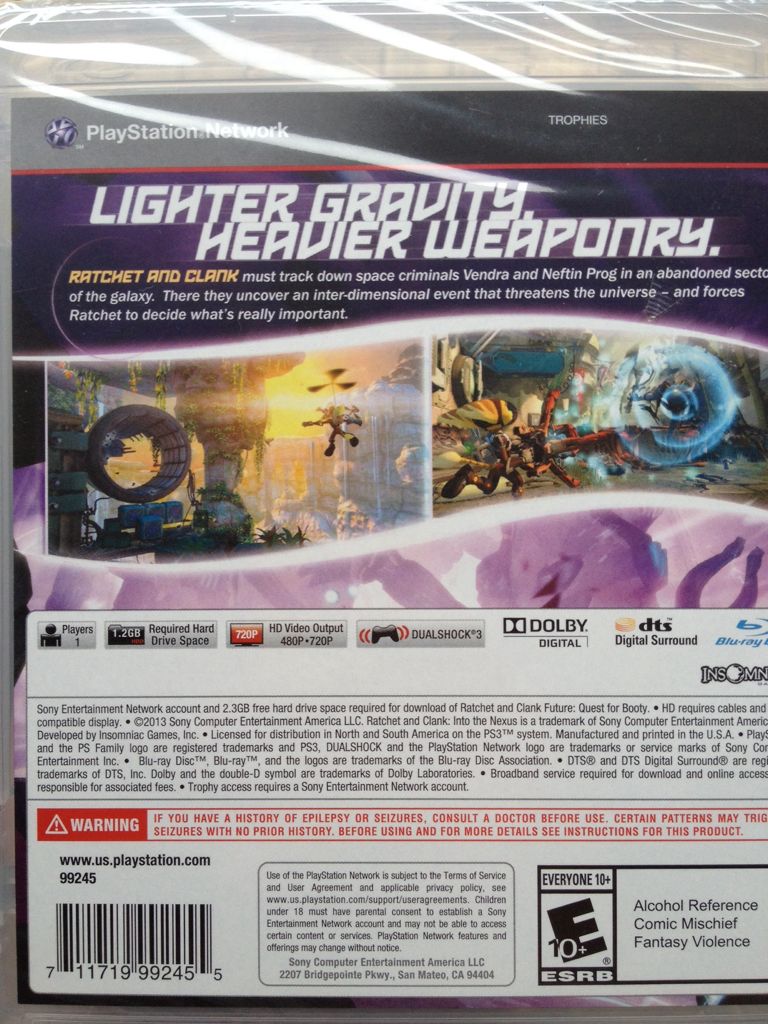 Ratchet & Clank: Into the Nexus - Sony PlayStation 3 (PS3) (Sony Computer Entertainment America LLC. - 1) video game collectible [Barcode 711719992455] - Main Image 2