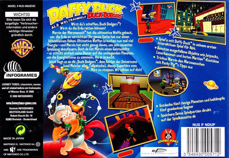 Duck Dodgers Starring Daffy Duck - Nintendo 64 (N64) (Warner Brothers Entertainment - 1) video game collectible [Barcode 020295120115] - Main Image 2