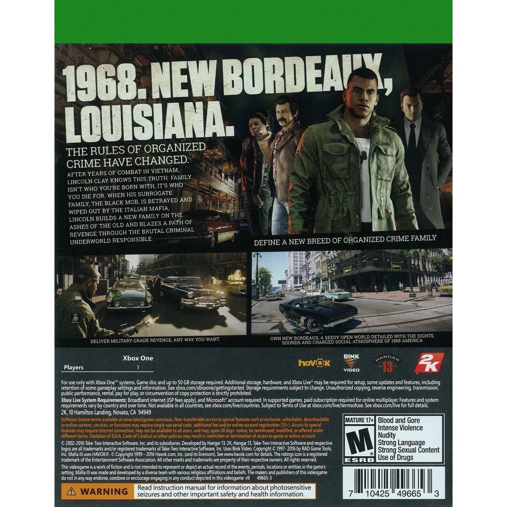 Mafia III - Microsoft Xbox One video game collectible [Barcode 5026555297325] - Main Image 2