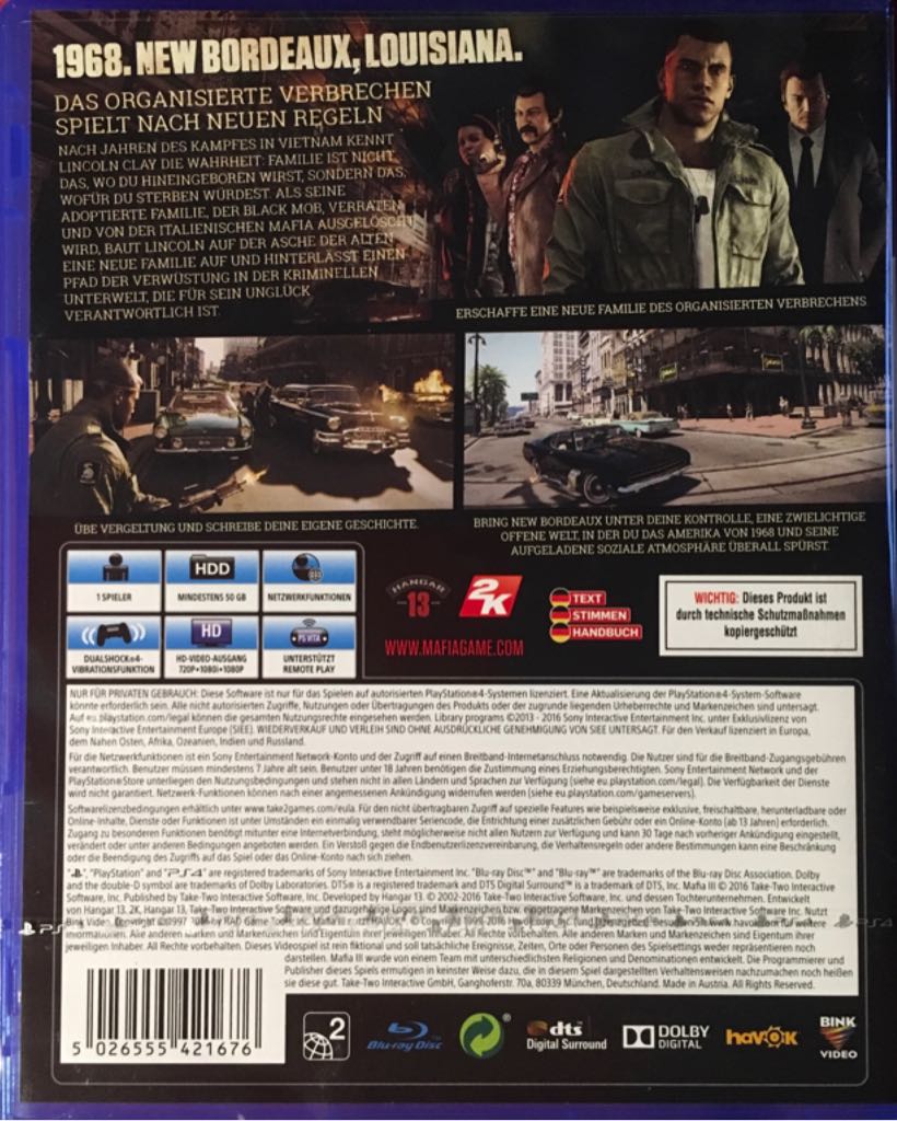 Mafia III - Sony PlayStation 4 (PS4) (Playstation 4 - 1) video game collectible [Barcode 5026555421676] - Main Image 2