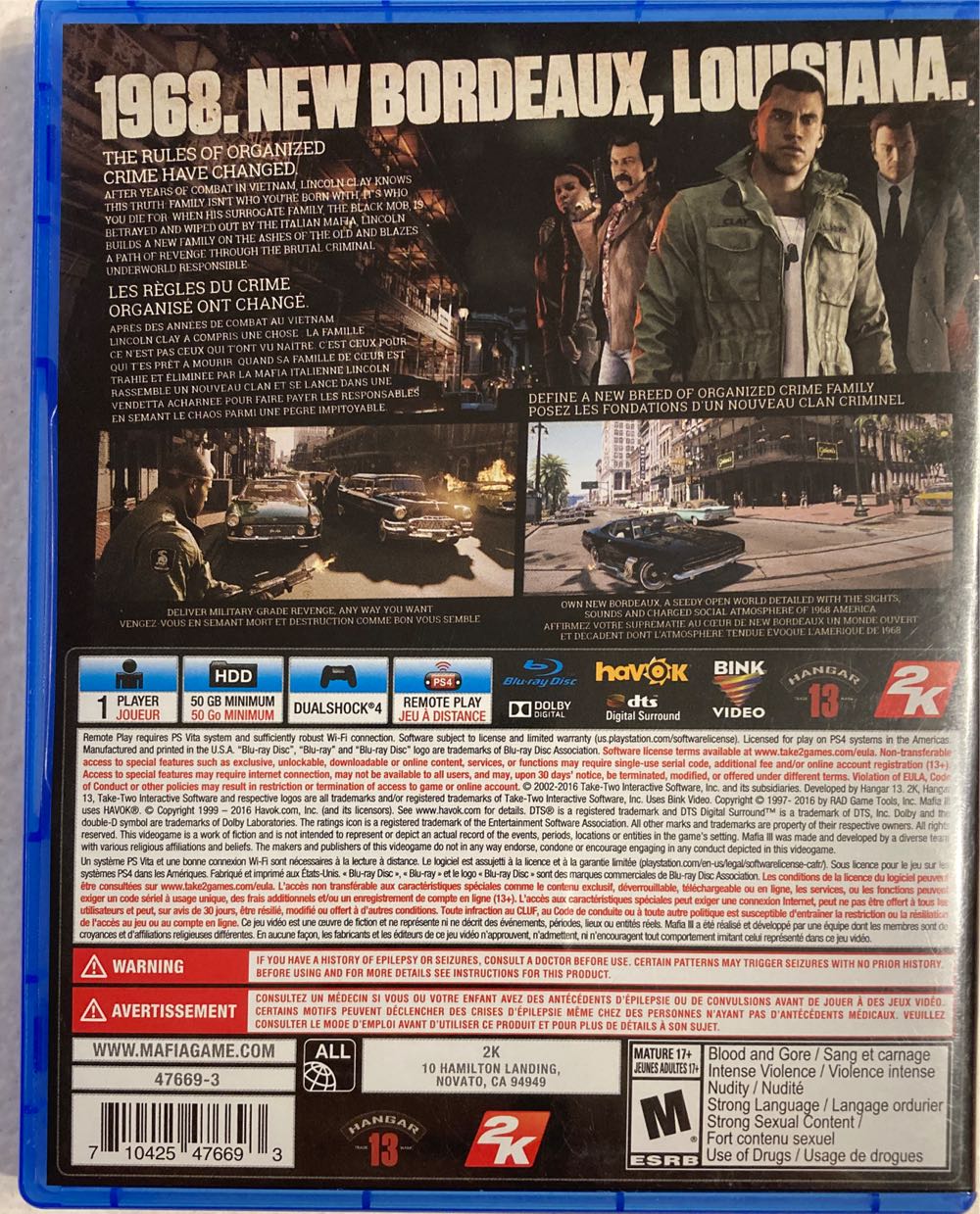 Mafia III - Sony PlayStation 4 (PS4) (2K Games - 1) video game collectible [Barcode 710425476693] - Main Image 3