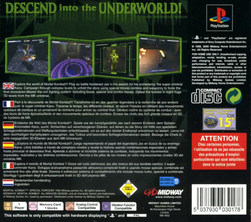 Mortal Kombat: Special Forces - Sony PlayStation (Midway - 1) video game collectible [Barcode 5037930030178] - Main Image 2