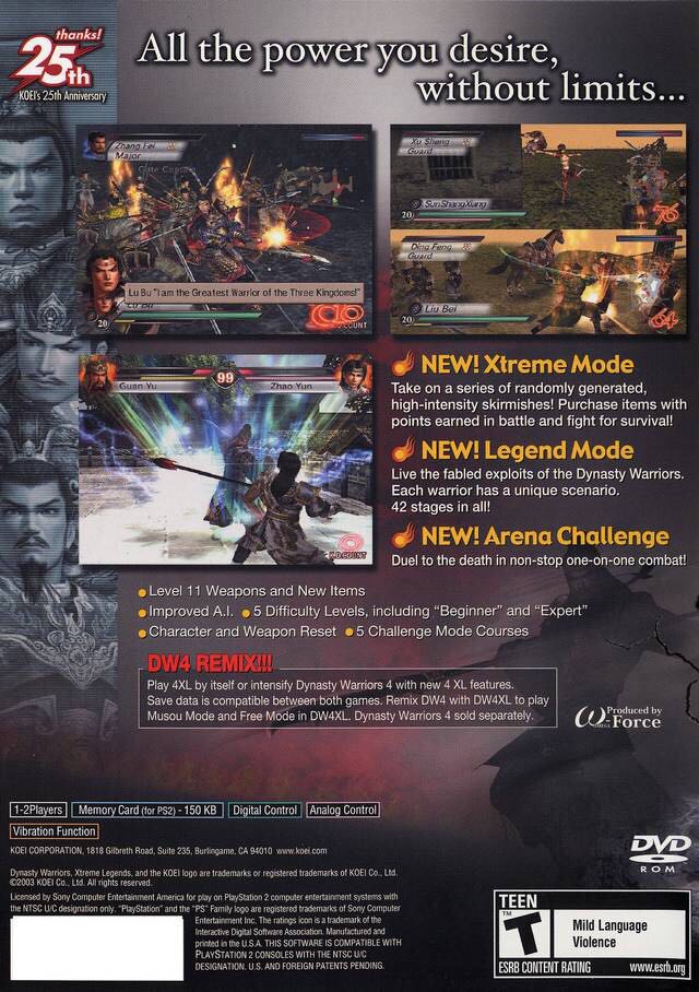 Dynasty Warriors 4: Xtreme Legends - Sony PlayStation 2 (PS2) (Koei - 2) video game collectible [Barcode 040198001298] - Main Image 2