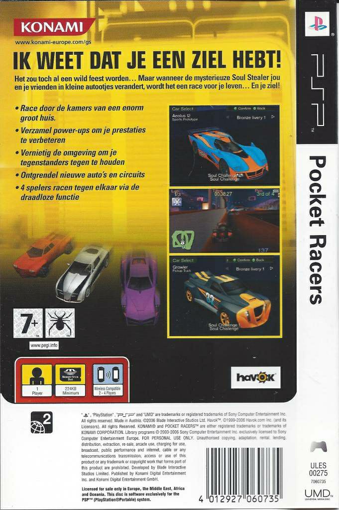 Pocket Racers - Sony PlayStation Portable (PSP) (Konami - 2) video game collectible [Barcode 083717260141] - Main Image 2