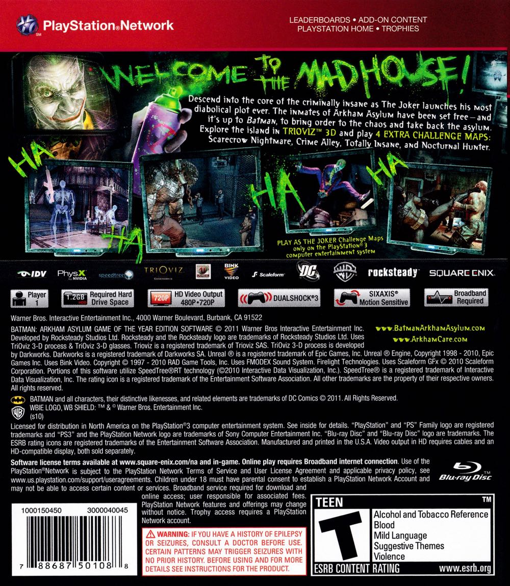 Batman: Arkham Asylum [Game Of The Year Edition] - Sony PlayStation 3 (PS3) (WB Games - 1) video game collectible - Main Image 2